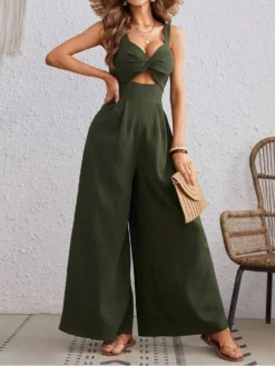 Solid Color Square Neck Fitted Jumpsuits