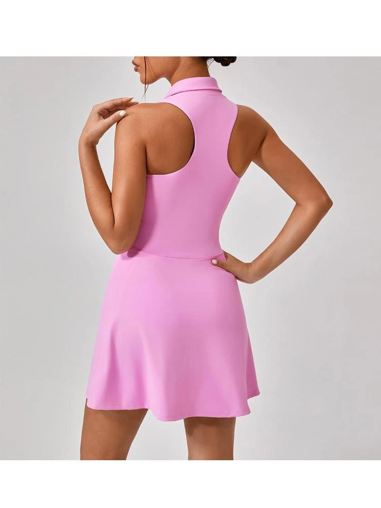 Solid Color High Rise Backless Athletic Dress - Image 3