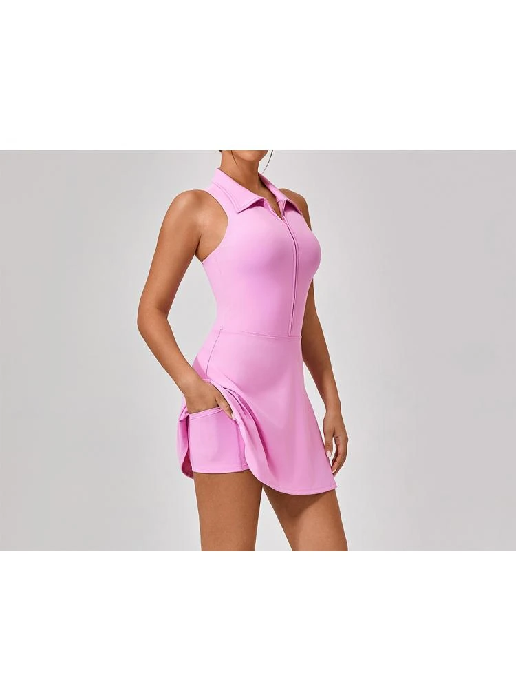 Solid Color High Rise Backless Athletic Dress - Image 4