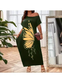 Butterfly Pattern Patchwork Short Sleeve Dress