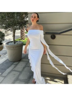 Irregular Patchwork Ruched Off Shoulder Dresses