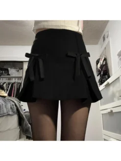 Solid Color Ribbon Bow High Rise Skirts
