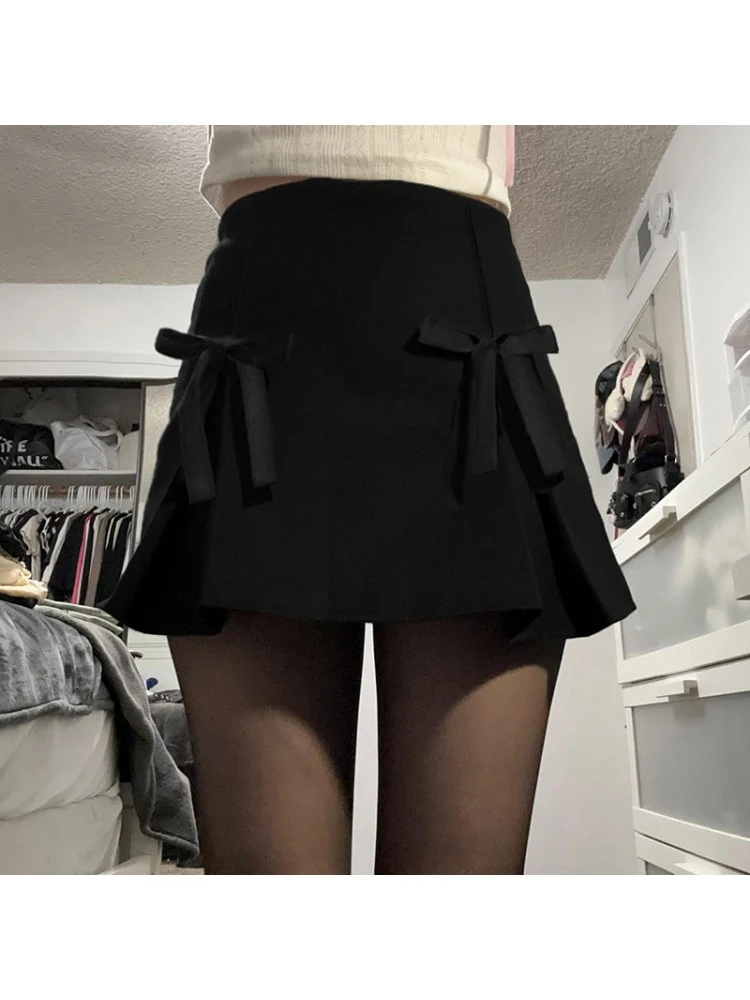 Solid Color Ribbon Bow High Rise Skirts