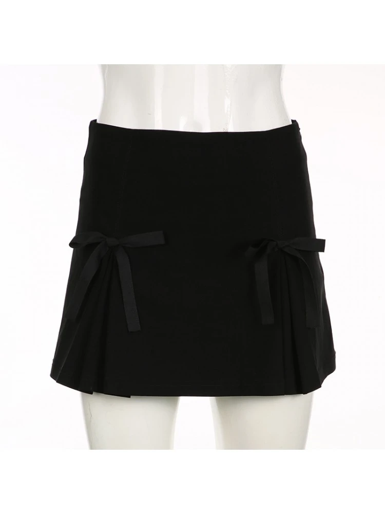 Solid Color Ribbon Bow High Rise Skirts - Image 4