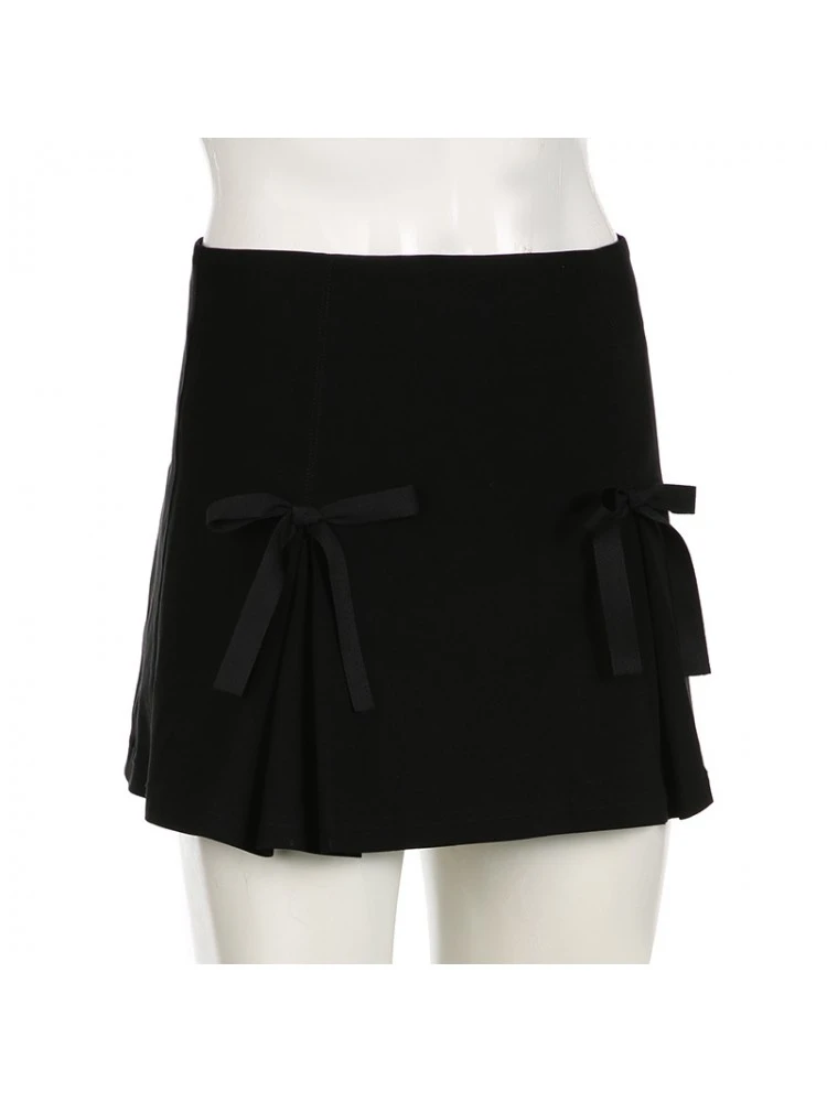 Solid Color Ribbon Bow High Rise Skirts - Image 5