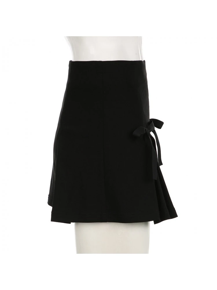 Solid Color Ribbon Bow High Rise Skirts - Image 6