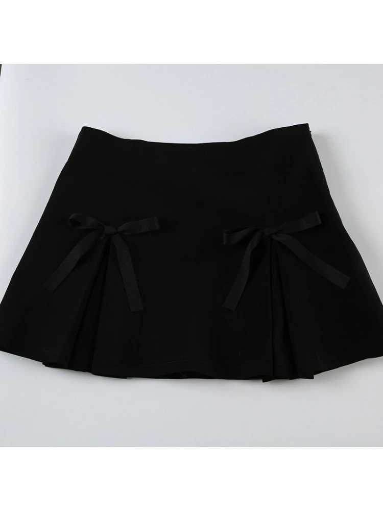 Solid Color Ribbon Bow High Rise Skirts - Image 8