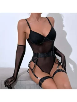 See Through Spaghetti Straps Lace Sexual Bodysuit
