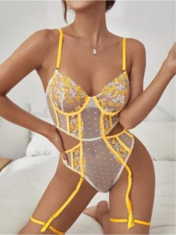 Embroidery See Through Backless Sexual Bodysuit