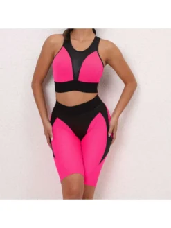 Colorblock Crewneck Cropped Yoga Sets