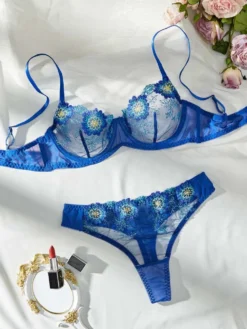Colorblock Flower Embroidery Bra Sets