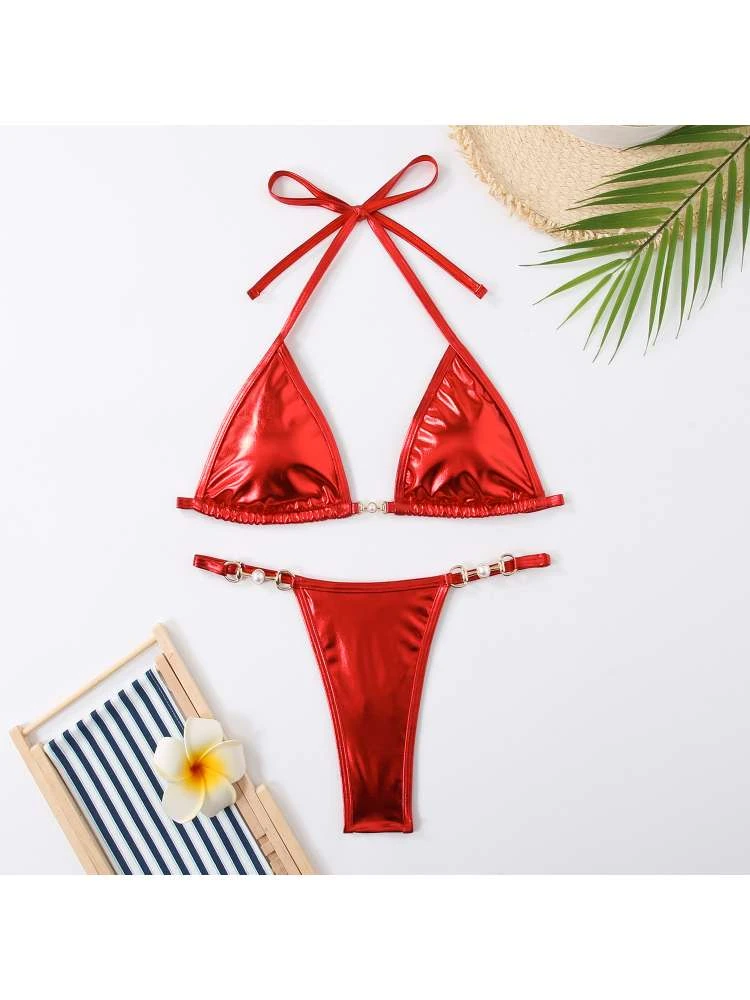 Solid Color Low Rise Fitted Bikinis - Image 2