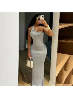 One Shoulder Fitted Backless Maxi Dress