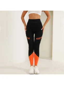 Colorblock Letter Pattern Slim Leggings