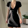 Patchwork High Rise Sheath Dress Short Sleeve Dress