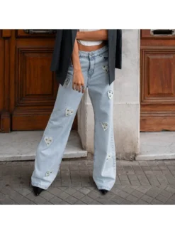 Patchwork Cotton High Rise Jeans