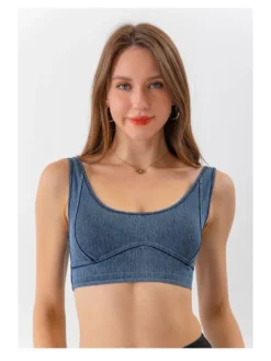 Imitation Denim Printed Halter Top Cotton Tank & Top
