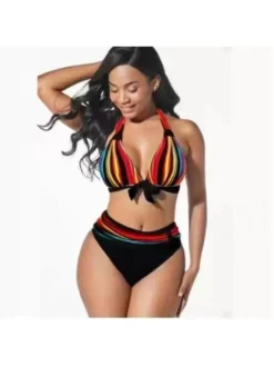 Colorblock Tie-wrap Halter Bikinis