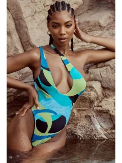 Disty Floral Printing One-shoulder Fitted One-Pieces