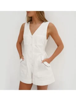 V Neck Sleeveless Wide Leg Rompers