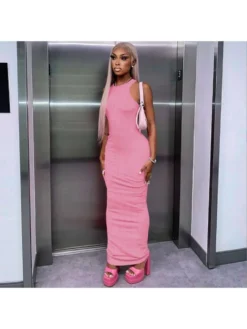 Patchwork Crewneck Rib Sleeveless Dresses