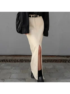 Patchwork Split Hem Cotton Skirts