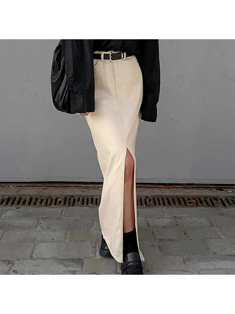 Patchwork Split Hem Cotton Skirts - Image 4