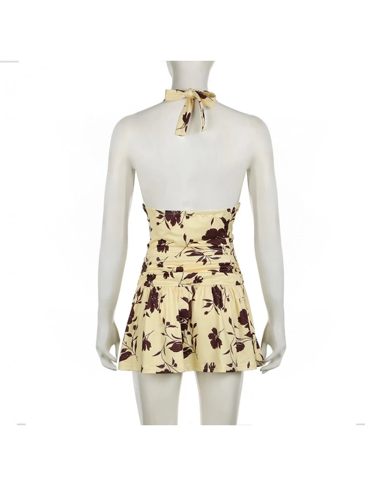 Print Halter Patchwork Backless Skirt Sets - Image 10