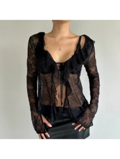 Patchwork See Through Lace Cardigan Cover Ups