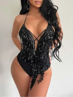 Patchwork Halter Neck Fitted One-Pieces