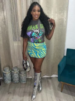 Horror Cartoon Printed Colorblock Skirt Sets