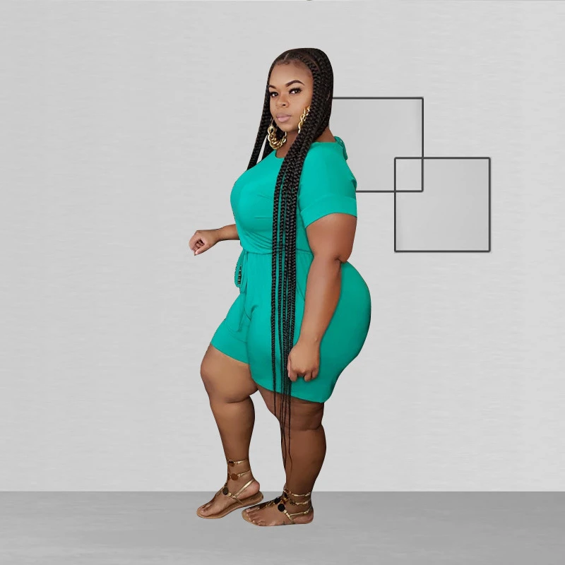 Short Sleeve Solid Color Plus Size Casual Rompers - Image 2