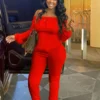 Solid Color Casual Off The Shoulder Jumpsuit