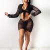 Solid Sexy Gauze Cropped Top 4 Piece Swimsuits